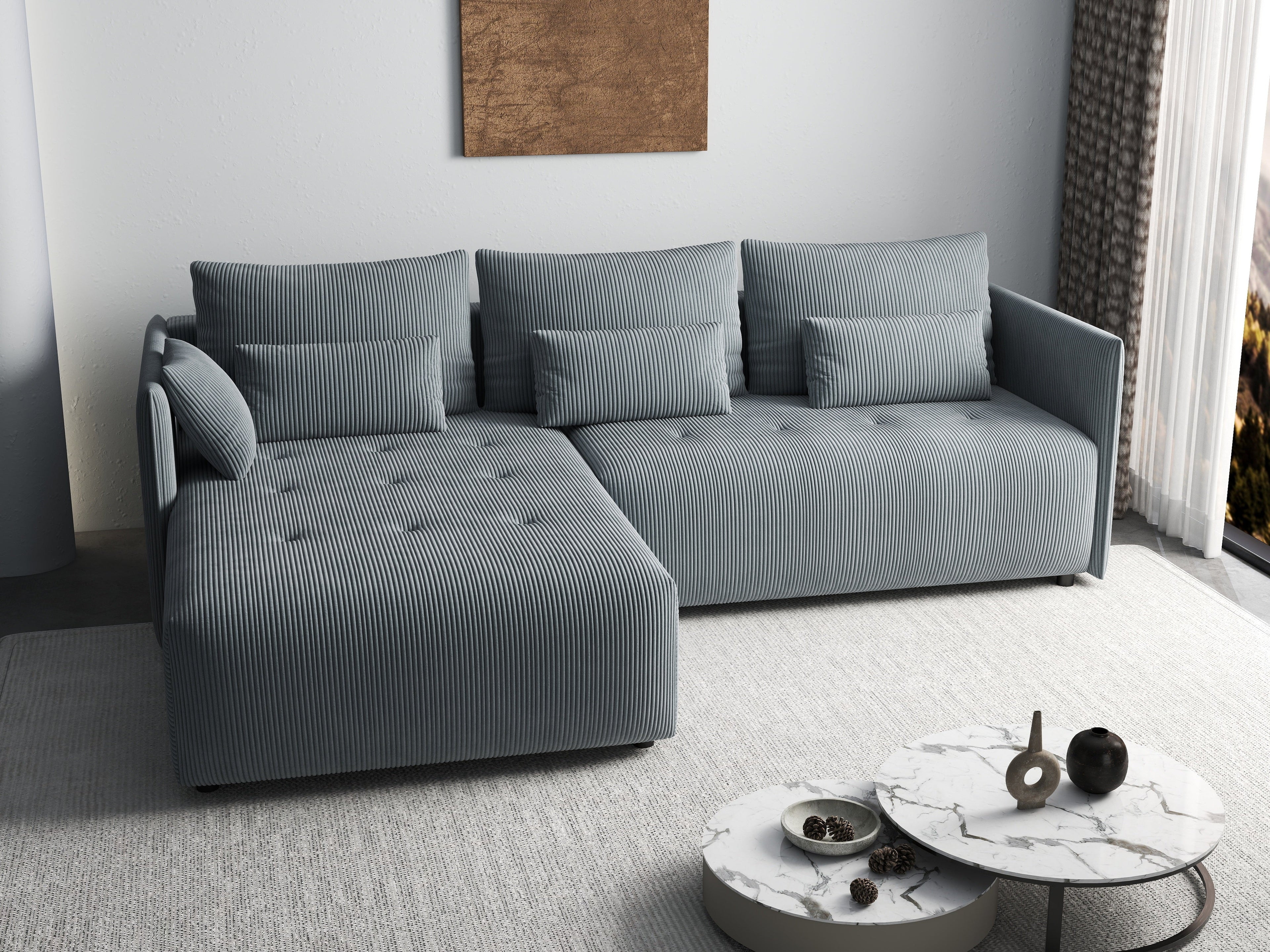 Colțar extensibil dumonde cu ladă de depozitare si sezut confortabil din spuma high-density, Malta Zoom Grey 235x185 cm