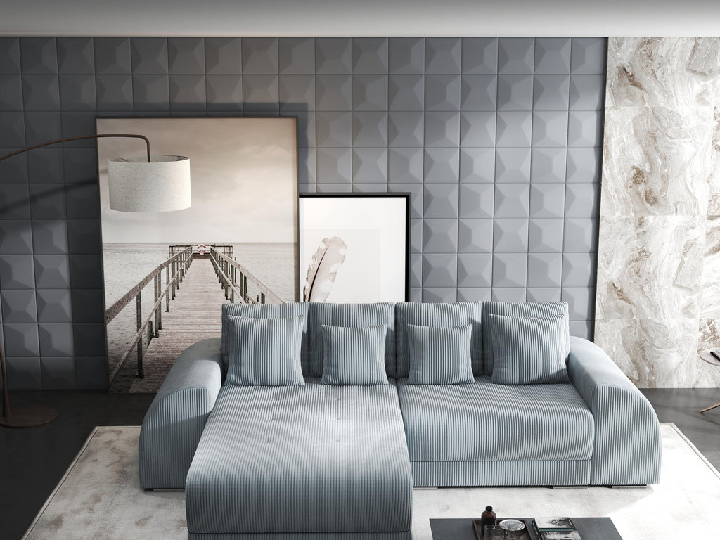 Colțar extensibil dumonde cu ladă de depozitare si sezut confortabil din spuma high-density, Verona Zoom Gri 290x185 cm