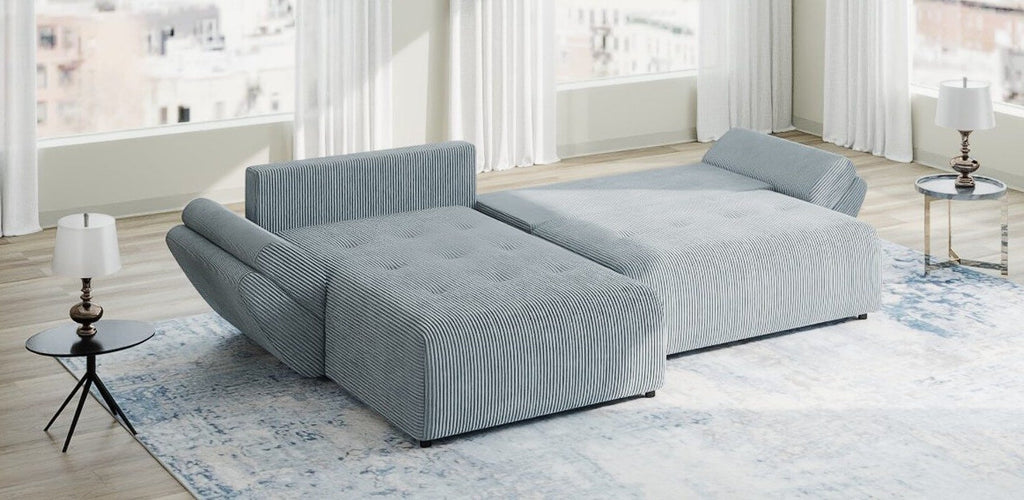 Colțar extensibil dumonde cu ladă de depozitare si sezut confortabil din spuma high-density, Berlin Zoom Gri Mint 280x185 cm II