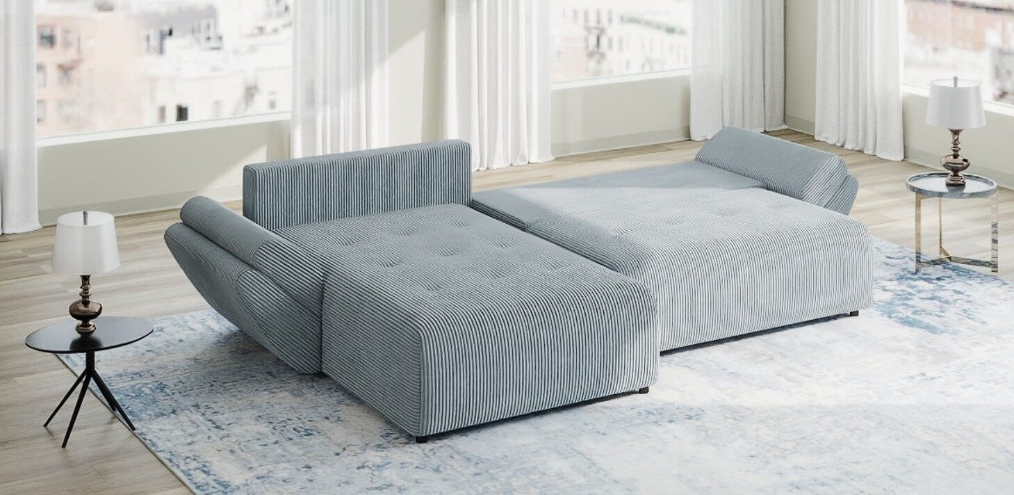 Colțar extensibil dumonde cu ladă de depozitare si sezut confortabil din spuma high-density, Berlin Zoom Gri Mint 280x185 cm II