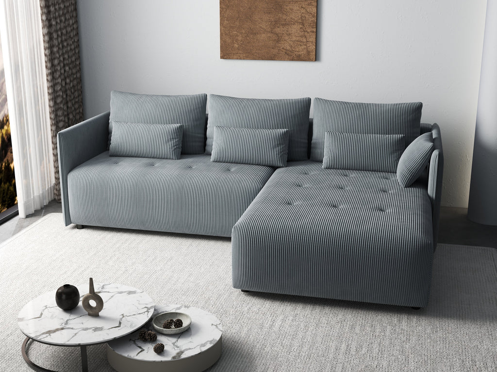 Colțar extensibil dumonde cu ladă de depozitare si sezut confortabil din spuma high-density, Malta Zoom Grey II 235x185 cm