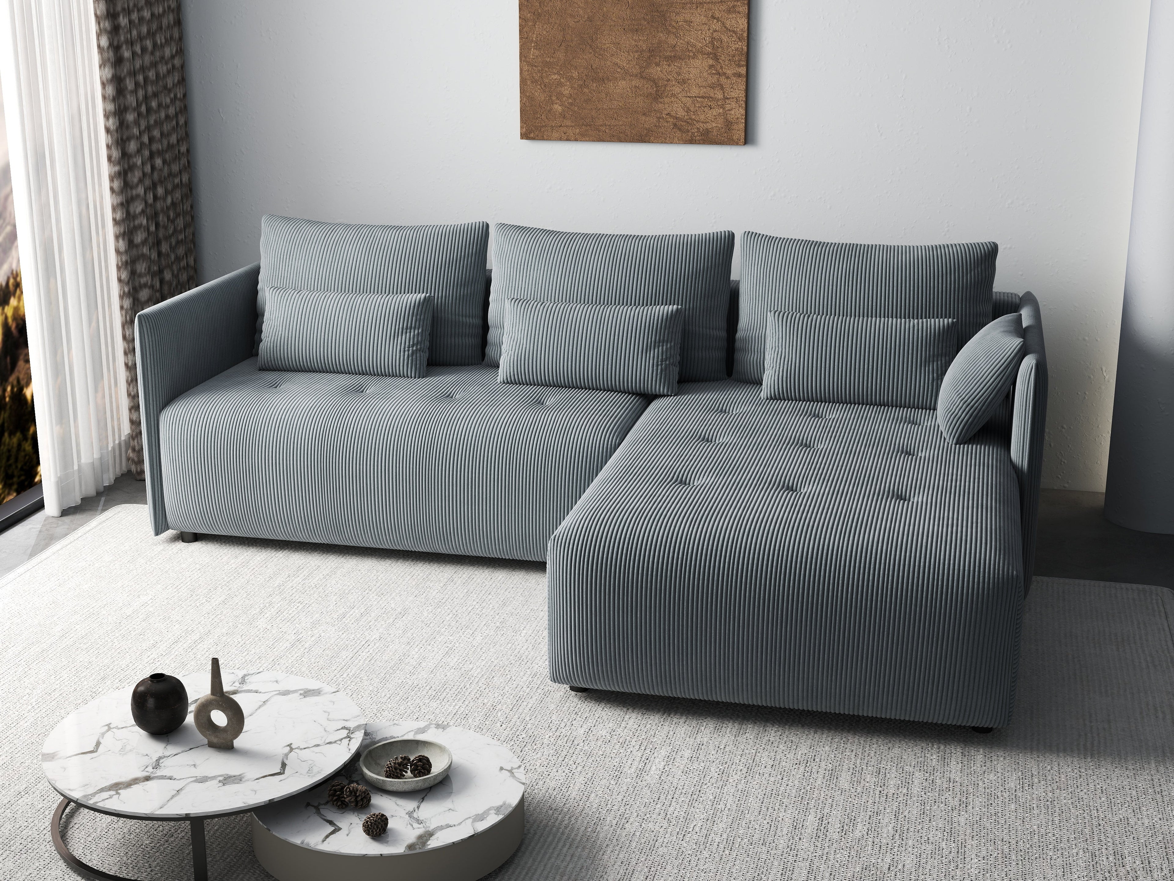 Colțar extensibil dumonde cu ladă de depozitare si sezut confortabil din spuma high-density, Malta Zoom Grey II 235x185 cm