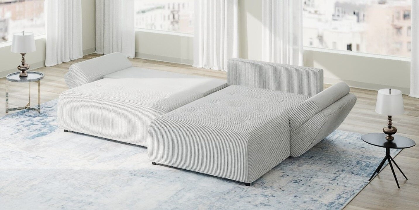 Colțar extensibil dumonde cu ladă de depozitare si sezut confortabil din spuma high-density, Berlin Zoom Gri 280x185 cm