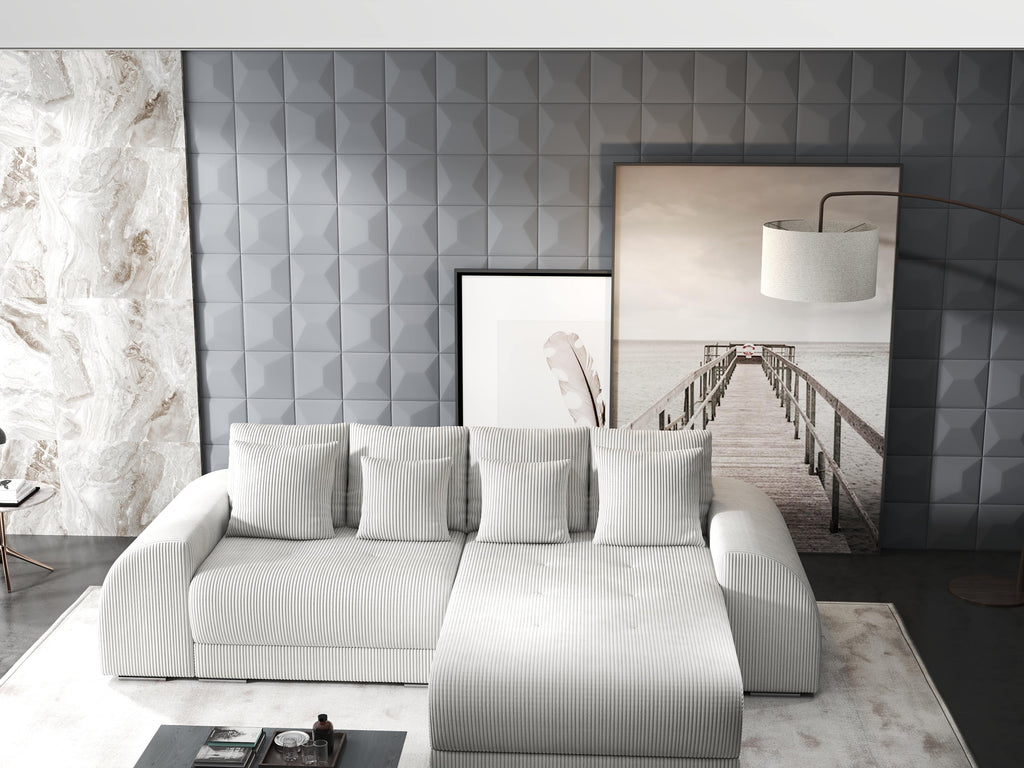 Colțar extensibil dumonde cu ladă de depozitare si sezut confortabil din spuma high-density, Verona Zoom Crem II 290x185 cm