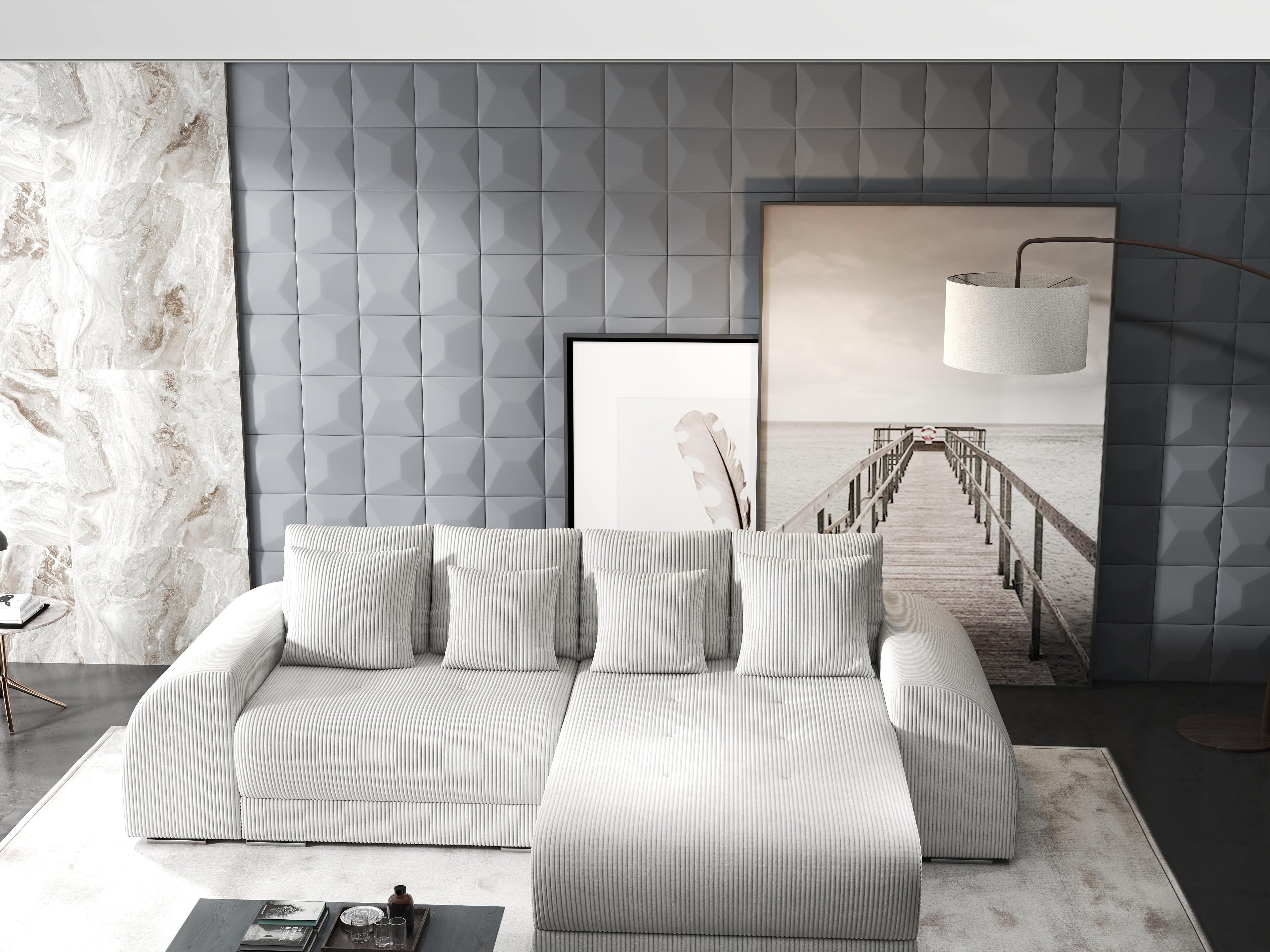 Colțar extensibil dumonde cu ladă de depozitare si sezut confortabil din spuma high-density, Verona Zoom Crem II 290x185 cm