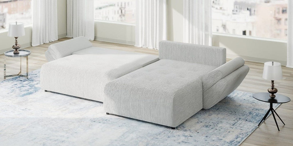 Colțar extensibil dumonde cu ladă de depozitare si sezut confortabil din spuma high-density, Berlin Zoom Gri 280x185 cm II