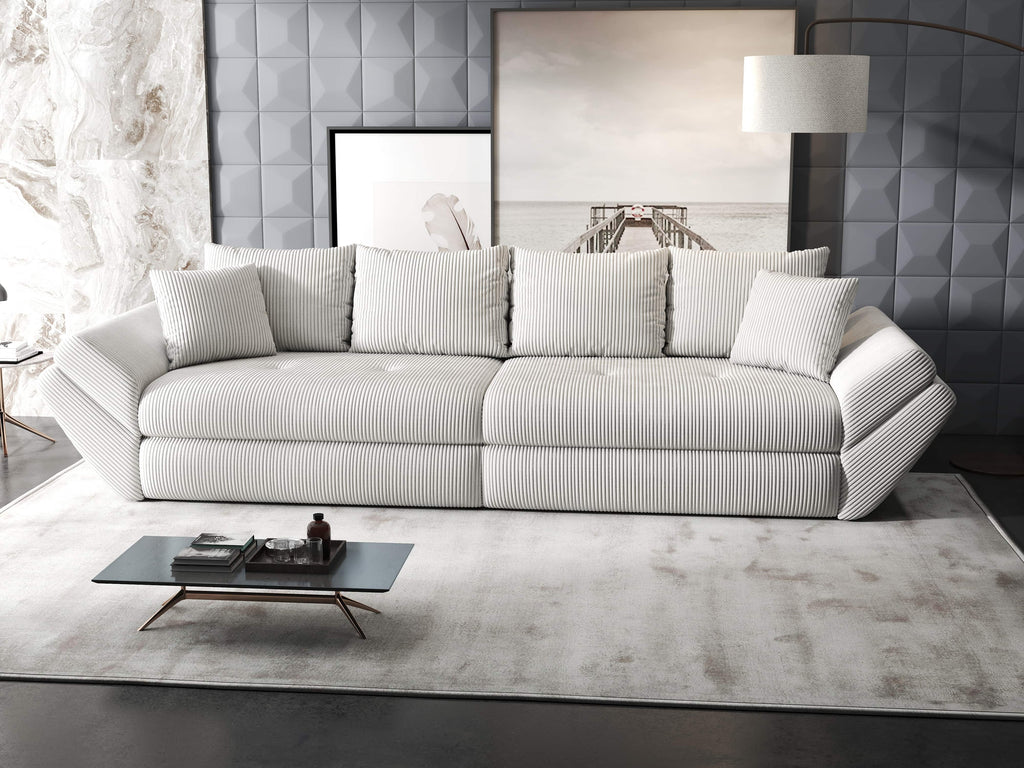 Canapea extensibilă dumonde cu ladă de depozitare si sezut confortabil din spuma high-density, Loana Zoom Cream 300x100 cm
