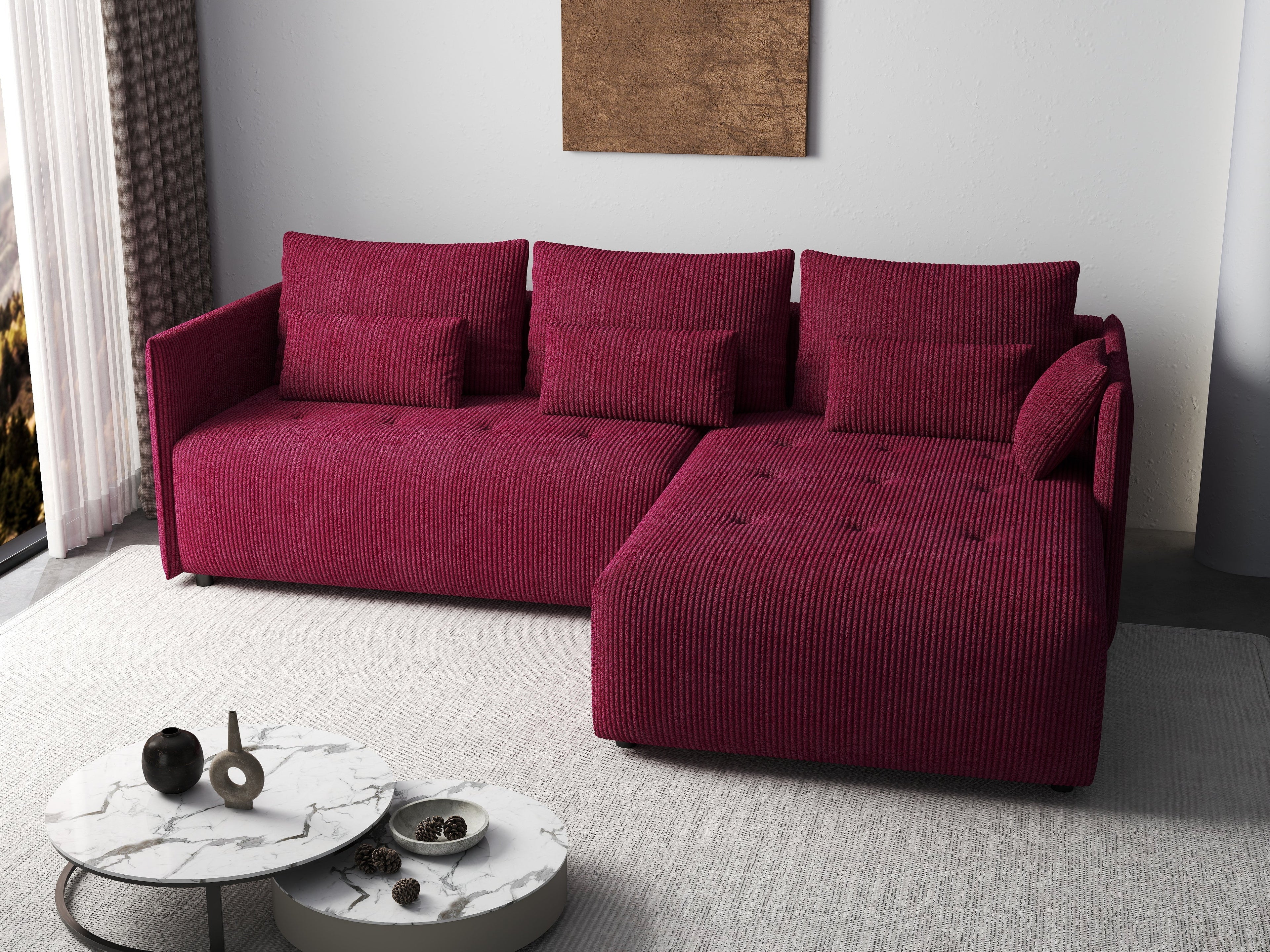 Colțar extensibil dumonde cu ladă de depozitare si sezut confortabil din spuma high-density, Malta Zoom Red II 235x185 cm