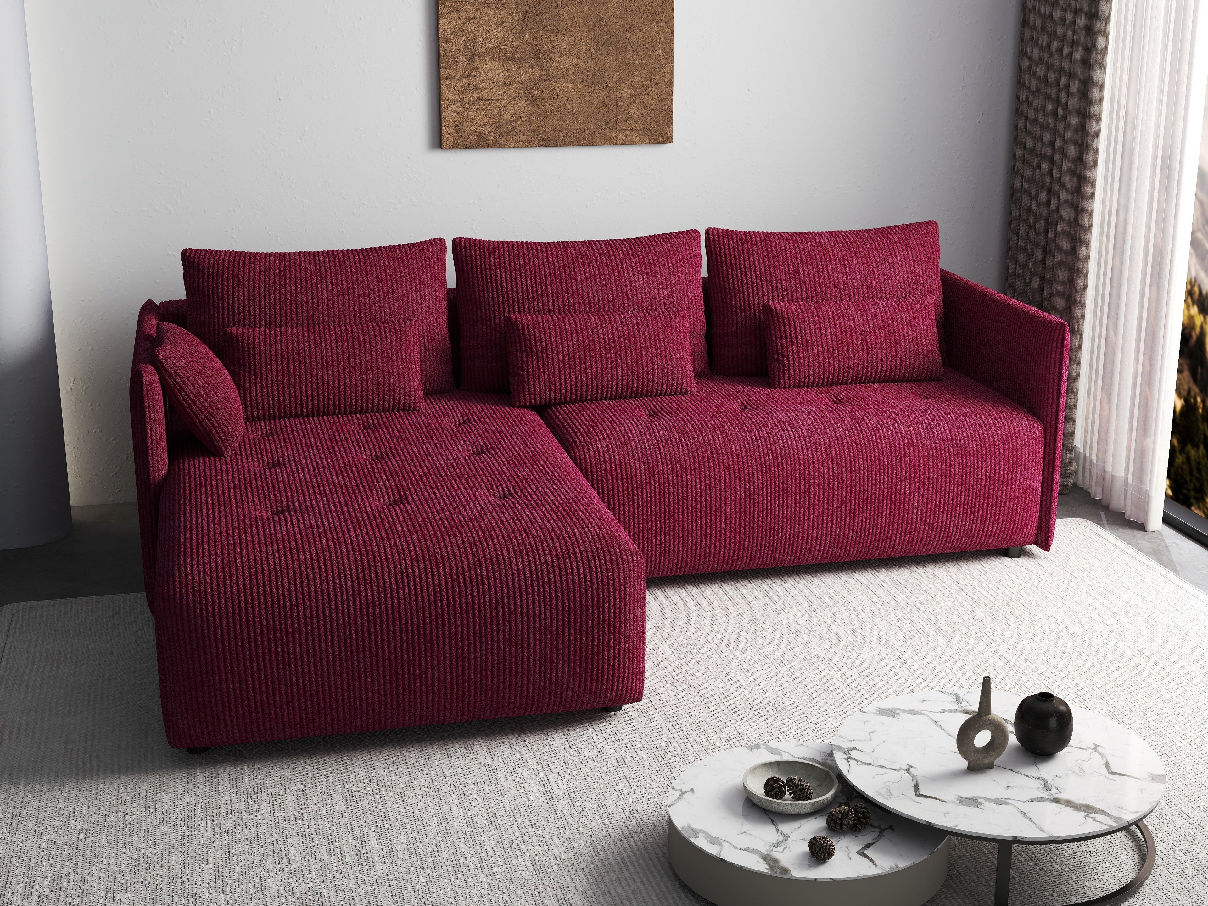 Colțar extensibil dumonde cu ladă de depozitare si sezut confortabil din spuma high-density, Malta Zoom Red 235x185 cm