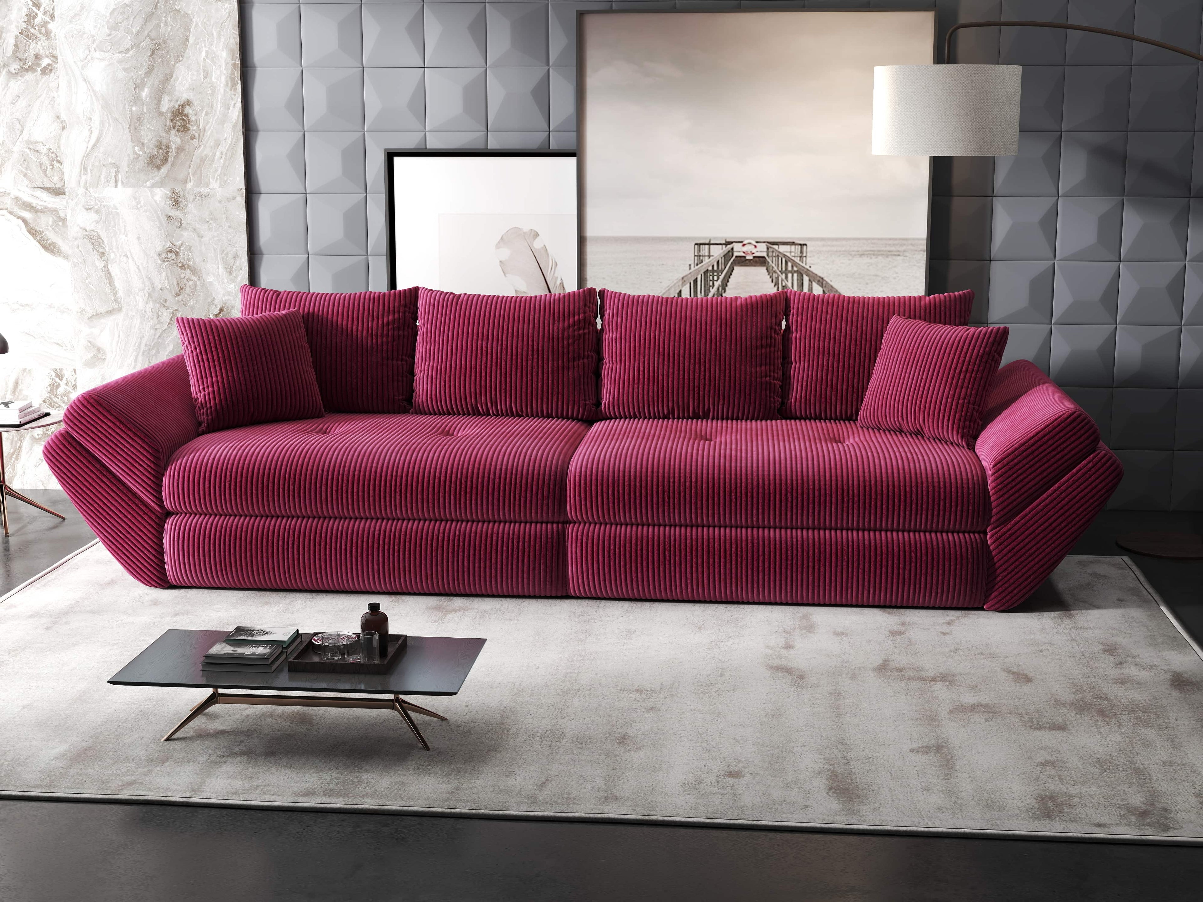 Canapea extensibilă dumonde cu ladă de depozitare si sezut confortabil din spuma high-density, Loana Zoom Rosu 300x100 cm
