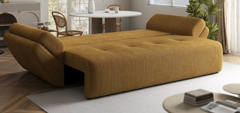 Canapea extensibilă dumonde cu ladă de depozitare si sezut confortabil din spuma high-density, Berlin Zoom Mustar 250x100 cm
