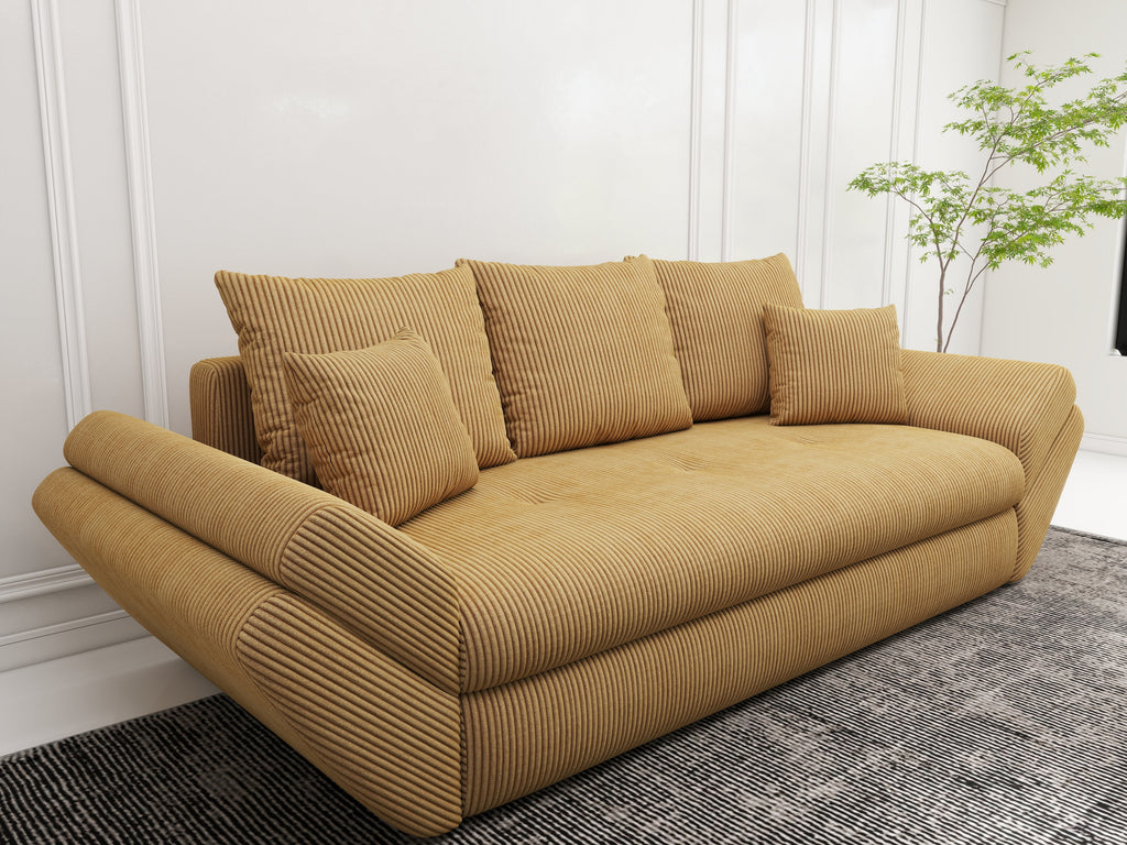 Canapea extensibilă dumonde cu ladă de depozitare si sezut confortabil din spuma high-density, Loana Zoom Mustar 250x100 cm
