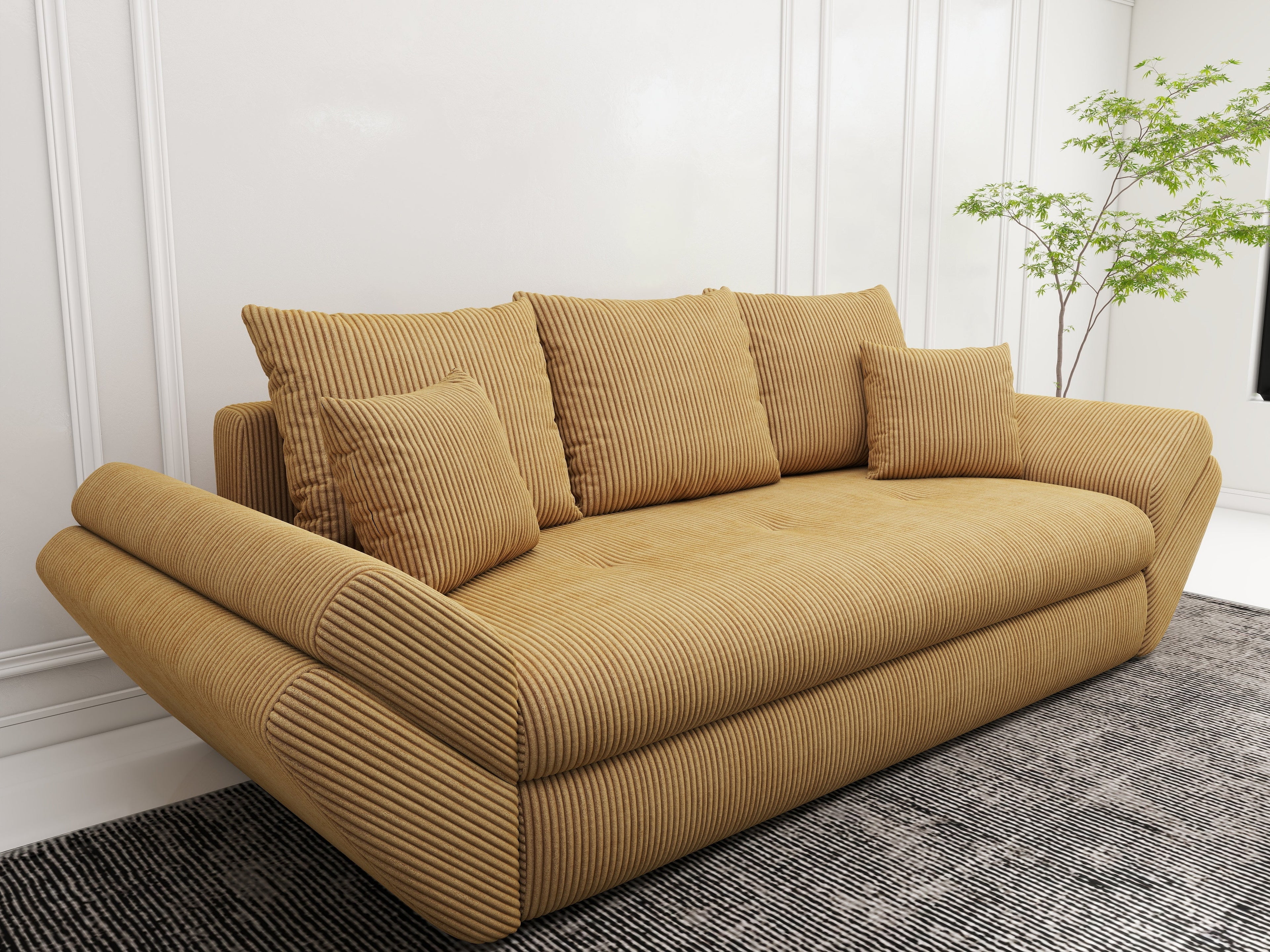 Canapea extensibilă dumonde cu ladă de depozitare si sezut confortabil din spuma high-density, Loana Zoom Mustar 250x100 cm