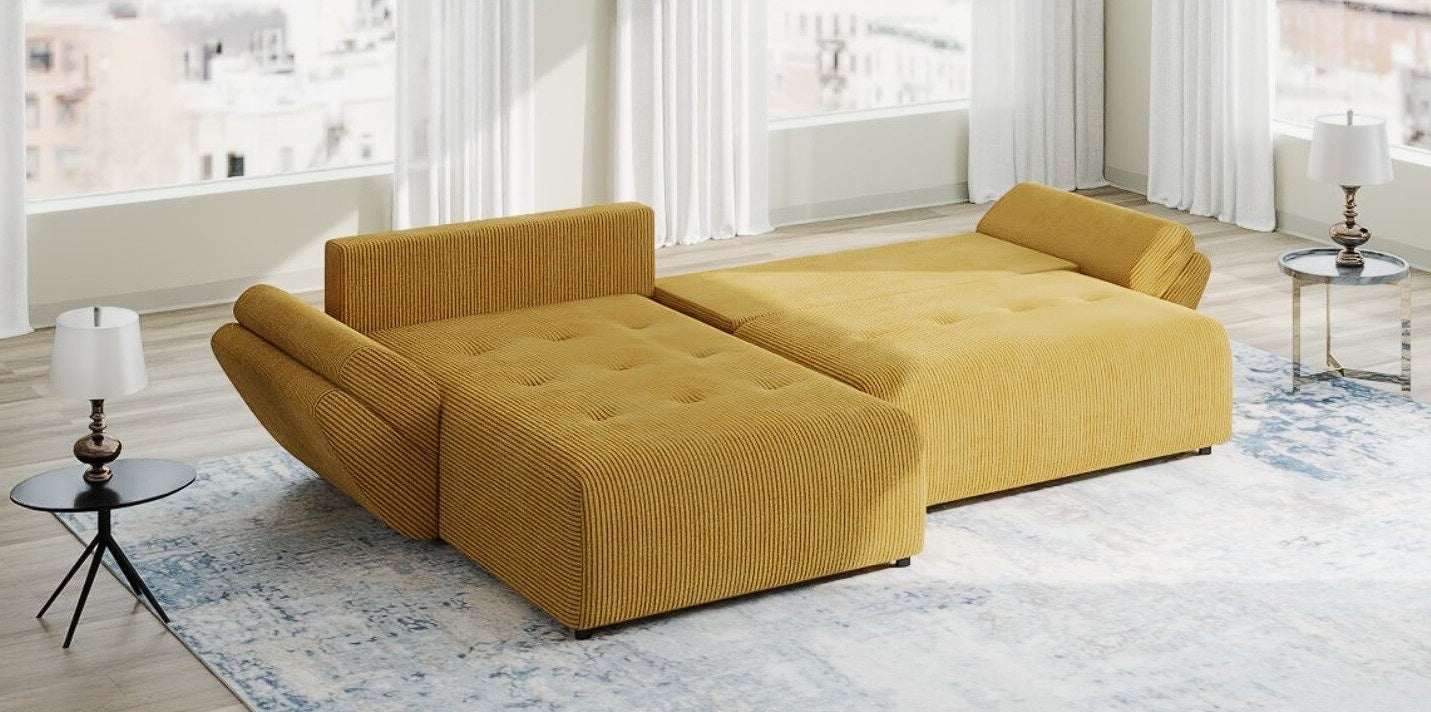Colțar extensibil dumonde cu ladă de depozitare si sezut confortabil din spuma high-density, Berlin Zoom Mustar 280x185 cm II