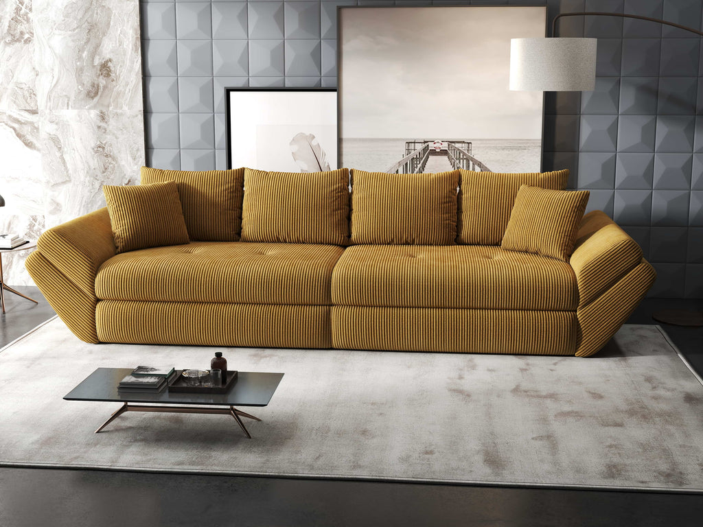 Canapea extensibilă dumonde cu ladă de depozitare si sezut confortabil din spuma high-density, Loana Zoom Mustar 300x100 cm
