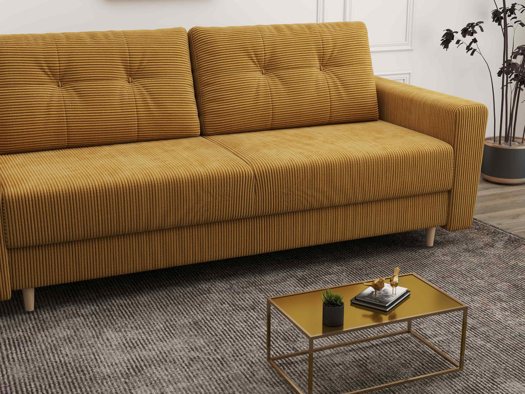 Canapea extensibilă dumonde cu ladă de depozitare si sezut confortabil din spuma high-density, Summer Zoom Mustar 225x100 cm