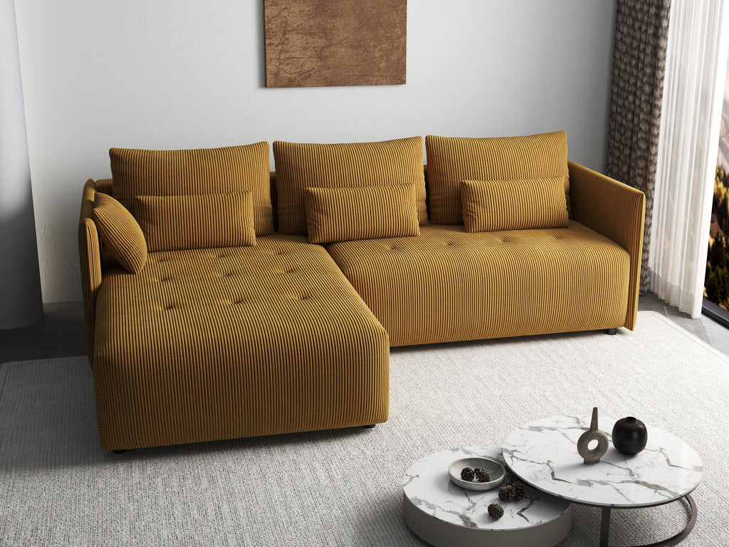 Colțar extensibil dumonde cu ladă de depozitare si sezut confortabil din spuma high-density, Malta Zoom Mustar II 235x185 cm