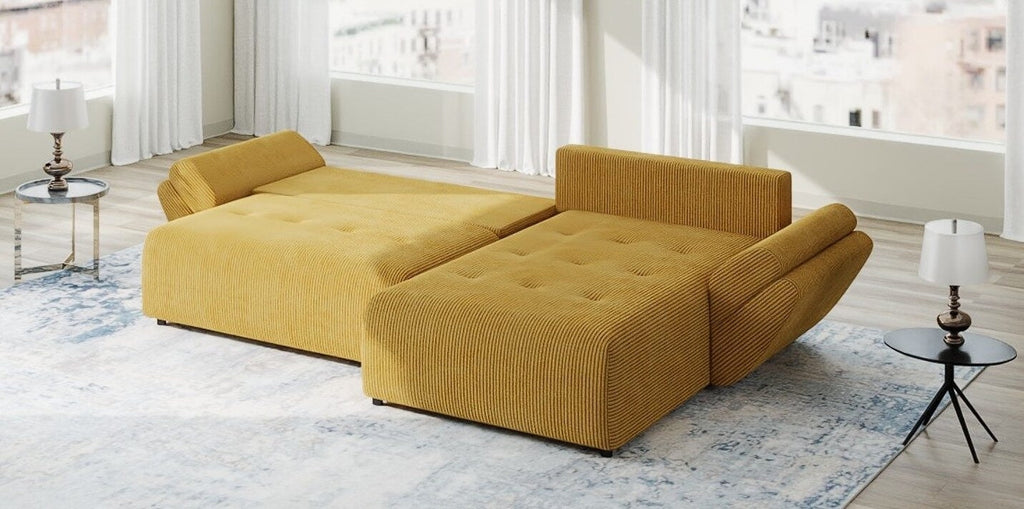 Colțar extensibil dumonde cu ladă de depozitare si sezut confortabil din spuma high-density, Berlin Zoom Mustrar 280x185 cm