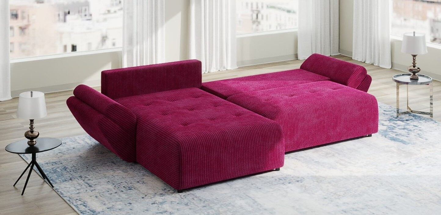 Colțar extensibil dumonde cu ladă de depozitare si sezut confortabil din spuma high-density, Berlin Zoom Rosu 280x185 cm II