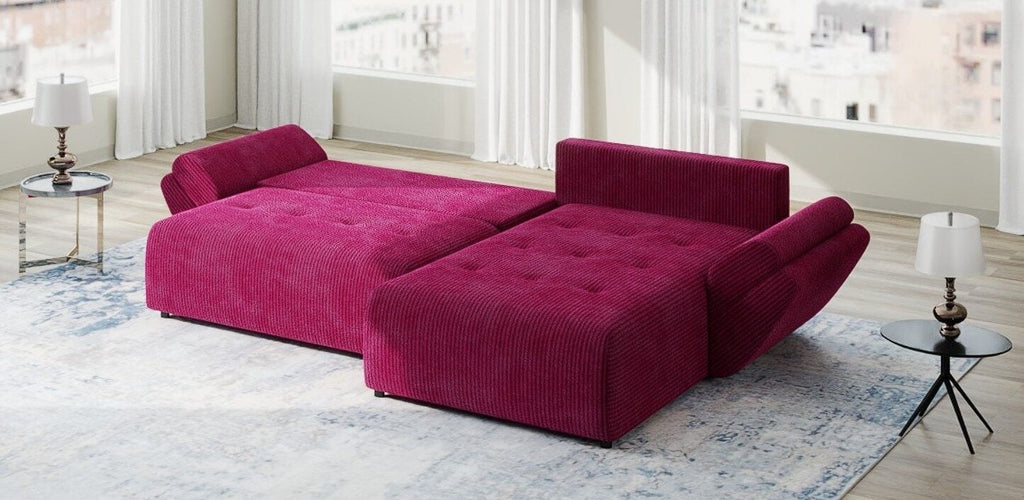 Colțar extensibil dumonde cu ladă de depozitare si sezut confortabil din spuma high-density, Berlin Zoom Rosu 280x185 cm