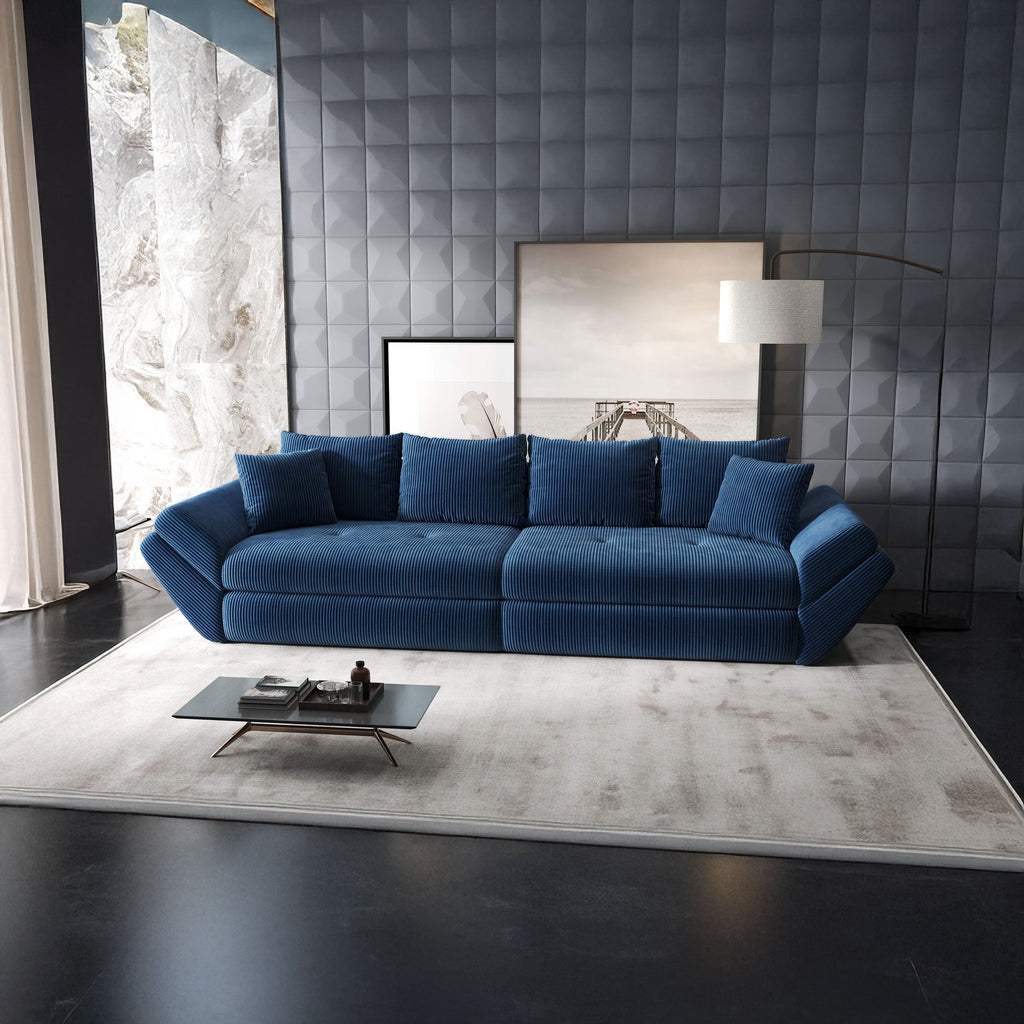 Canapea extensibilă dumonde cu ladă de depozitare si sezut confortabil din spuma high-density, Loana Zoom Albastru 300x100 cm