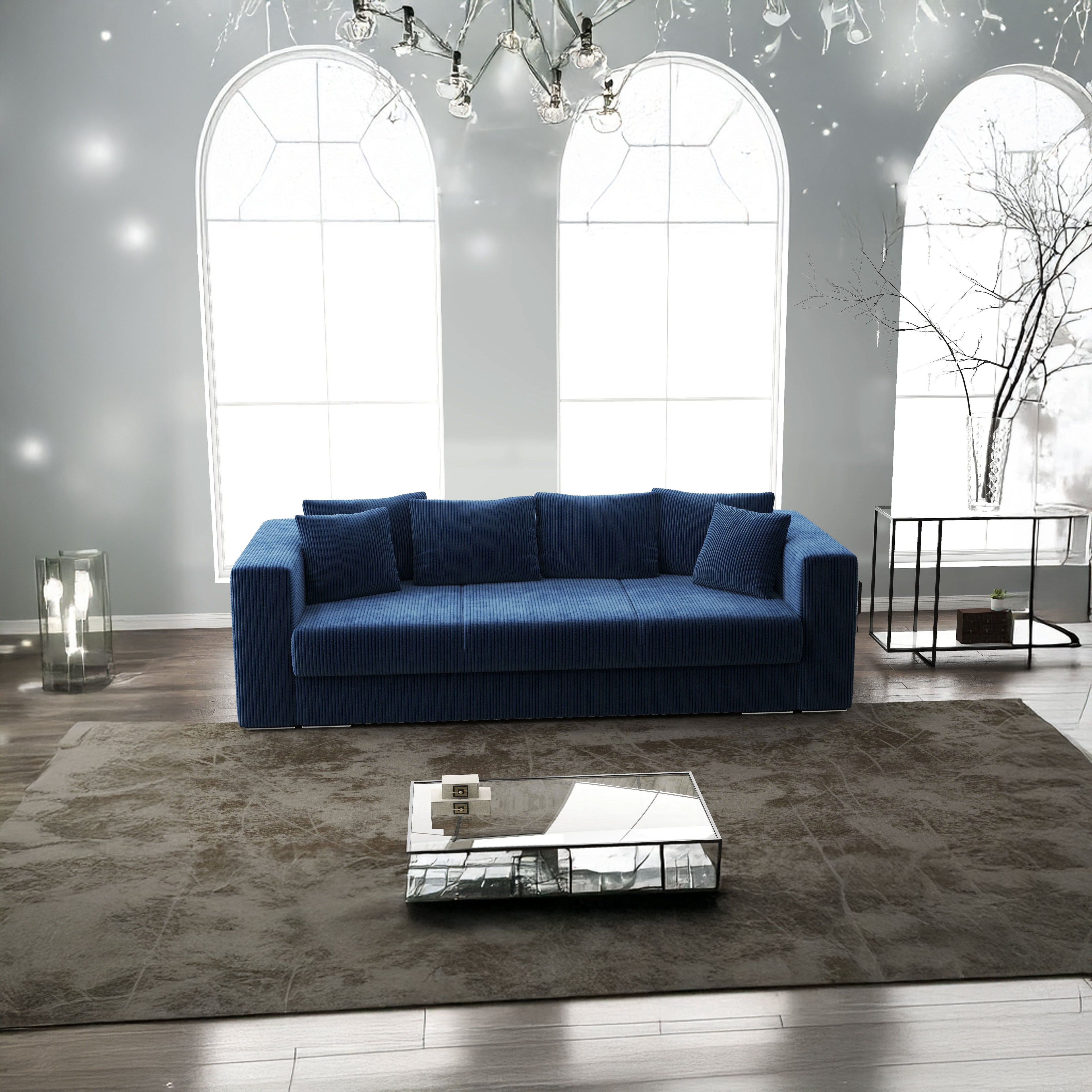 Canapea extensibilă dumonde cu ladă de depozitare si sezut confortabil din spuma high-density, Gloria Zoom Blue 240x100 cm