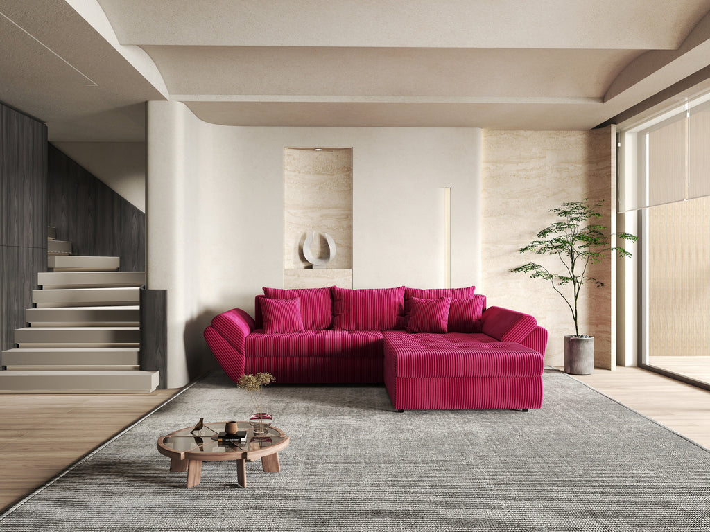 Colțar extensibil dumonde cu ladă de depozitare si sezut confortabil din spuma high-density, Loana Zoom Red II 270x185 cm
