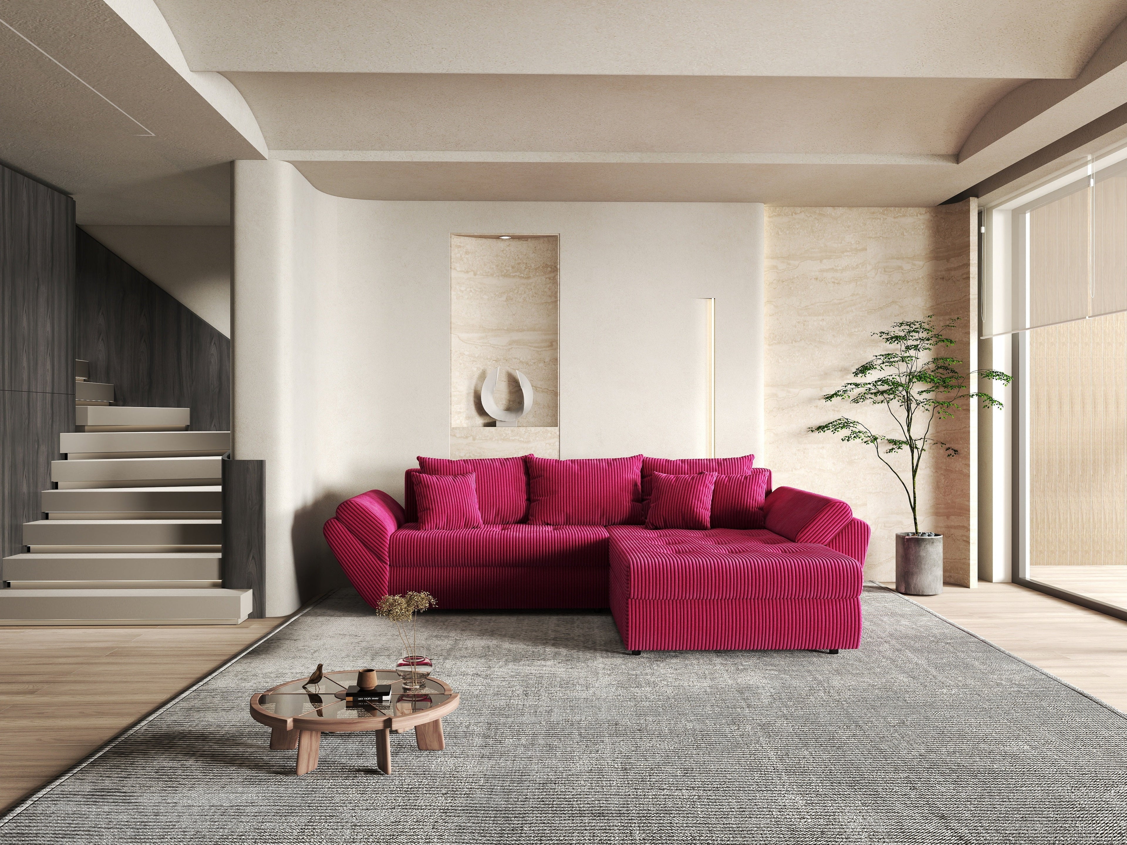 Colțar extensibil dumonde cu ladă de depozitare si sezut confortabil din spuma high-density, Loana Zoom Red II 270x185 cm